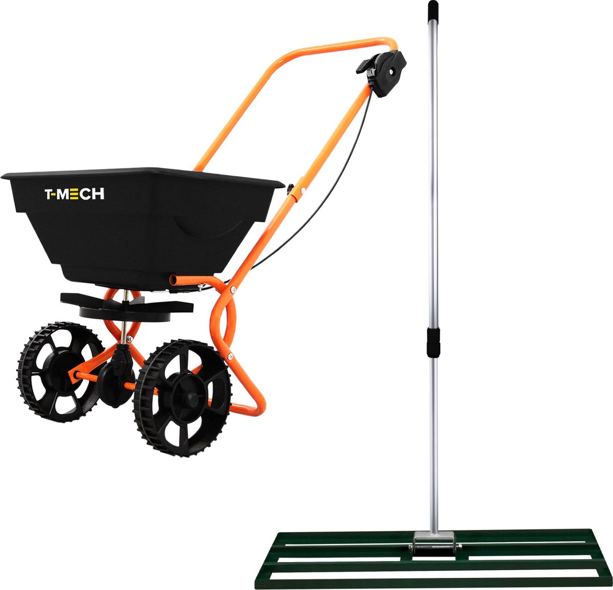 Roterende Strooiwagen & 100 cm Gazon Leveling Hark – Groen