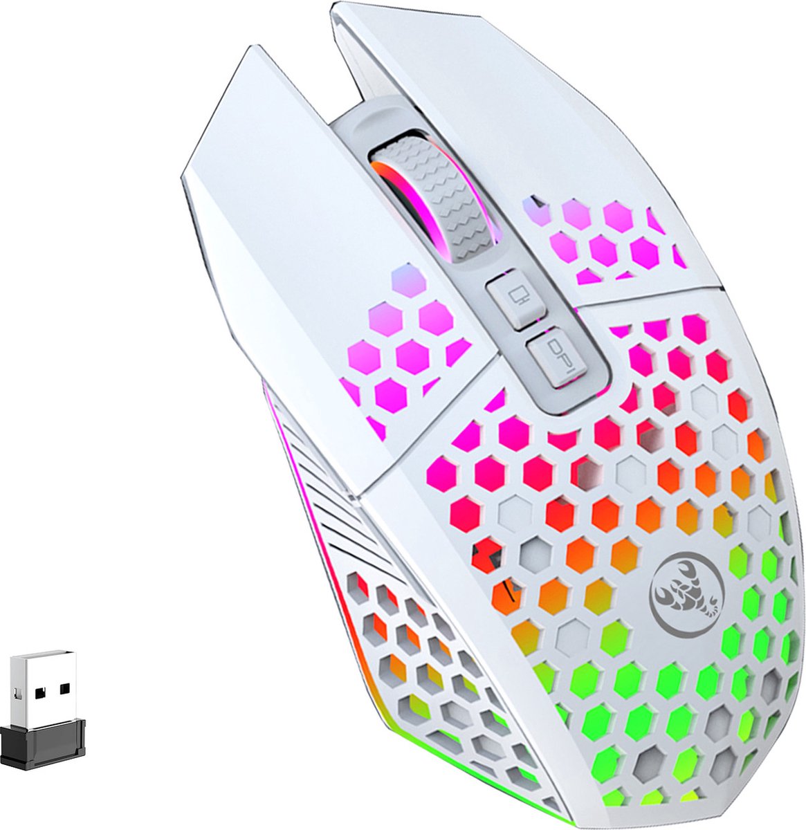 HXSJ T500 Draadloze Gaming Muis - Ultra licht - Licht wit thumbnail 2