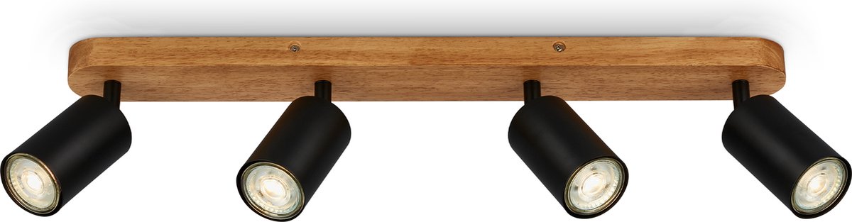 B.K.Licht - Plafondspots - opbouwspot zwart met hout - draaibaar - met GU10 - 55 cm