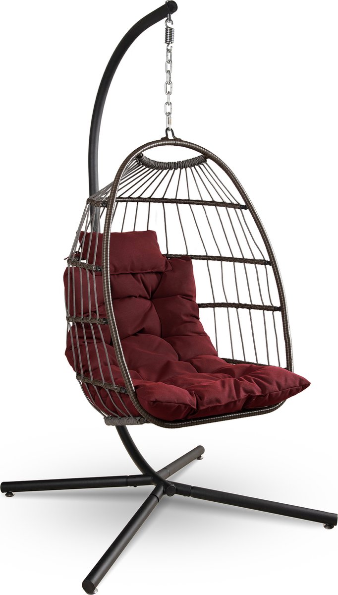 SereneLife, Hangende Ei-Stoel met Stand - Tot 250 kg Draagvermogen - Schommelstoel met een Basis van Riet en een Gepoedercoated Stalen frame - Ei-Hangstoel met Standaard
