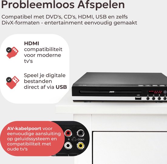 TM&DY DVD Speler met HDMI - 1080P Full HD - HDMI, RCA, USB en AUX Aansluiting - Regiovrij - Met Afstandsbediening — afbeelding 3