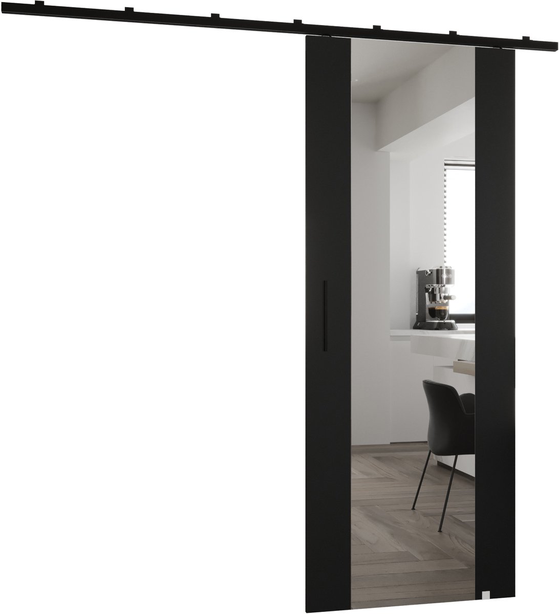 Schuifdeursysteem met rail - Loftdeur met wandmontage - 90x204cm - AVANTI II - Zwart met Soft-Close