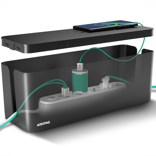 ACROPAQ Kabelbox Groot - Zwart - 40,6 x 15,6 x 13,4 cm | bol