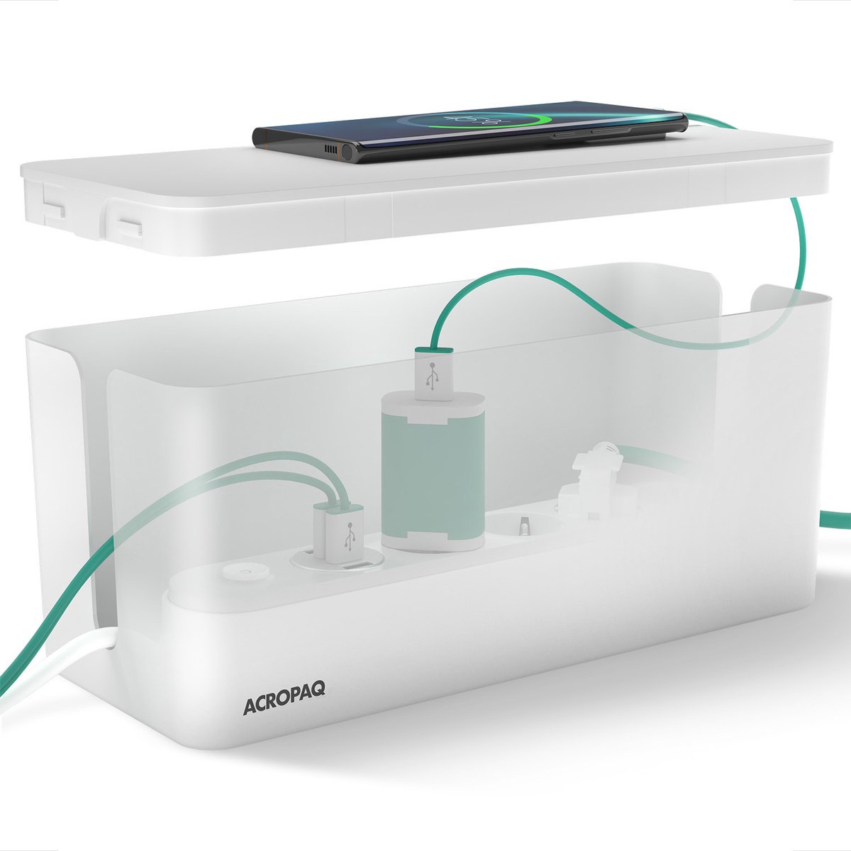 ACROPAQ Kabelbox – 32 x 13,2 x 12,7 cm, Anti-slip, Wit – Kabelbox voor snoeren wegwerken, Cablebox, Kabelopbergdoos