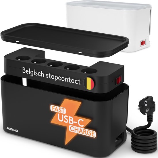 Stekkerdoos met kabelorganizer, USB-stekkerdoos met 5 stopcontacten en 3 USB-poorten, overspanningsbeveiliging (2500 W) met schakelaar, 2 m kabel, 29,5 x 14 x 14, 1 cm, zwart Stekkerdoos met kabelorganizer, USB-stekkerdoos met 5 stopcontacten en 3 USB-poorten, overspanningsbeveiliging (2500 W) met schakelaar, 2 m kabel, 29,5 x 14 x 14, 1 cm, zwart