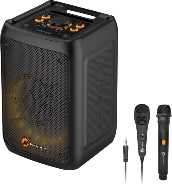 Enceinte Karaoké Enfant N-Gear Block Party 602 - 100W, 2 Micros, Lumières Disco, Bluetooth, Batterie 6h
