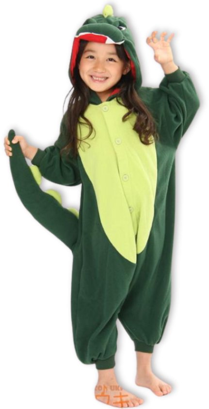 BoefieBoef Kinder Onesie Dinosaurus – Peuter & Kleuter Pyjama 2-5 Jaar – Fluffy Dieren Verkleedpak – Warme Flanel Jumpsuit met Capuchon – Knuffelpak & Huispak – Zwemles – Carnaval, Halloween & Sinterklaas Cadeau – Jongens & Meisjes 95-110 cm - Groen