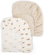 Peepeemax Mousseline Katoenen Hoeslaken 80 x 40 cm, Kinderwagen Hoeslaken Wieg Matrashoes voor Mosesmand, Babybed en Bijzetbed voor Jongens en Meisjes, Set van 2, Lichtbruin