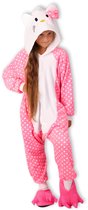 BoefieBoef Kinder Onesie Kitty – Peuter & Kleuter Pyjama 2-5 Jaar – Fluffy Dieren Verkleedpak – Warme Flanel Jumpsuit met Capuchon – Knuffelpak & Huispak – Zwemles – Carnaval, Halloween & Sinterklaas Cadeau – Jongens & Meisjes 95-110 cm - Roze