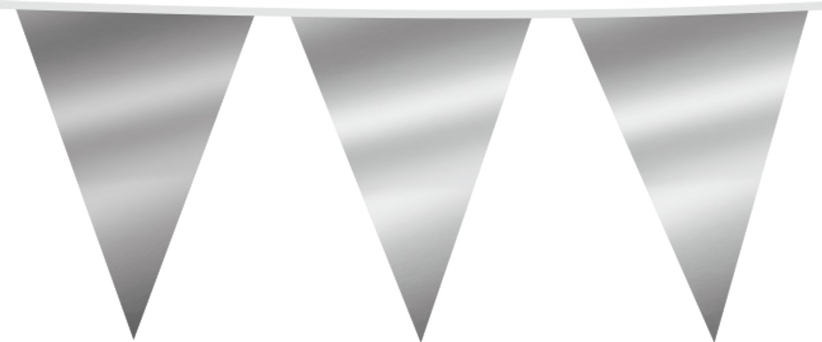 6x Giga Vlaggenlijn Metallic Zilver 30x45cm 10 meter XXL - Verjaardag Feest Party Festival Poolparty Decoratie
