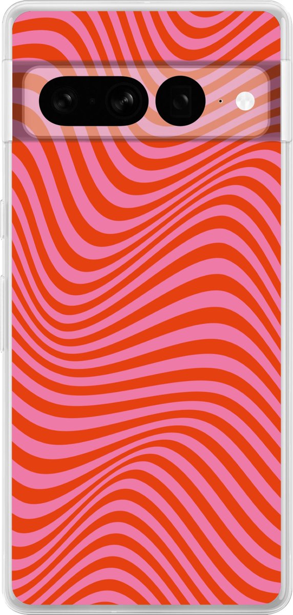 Telefoonhoesje Geschikt voor Google Pixel 7 Pro hoesje - Golvend patroon - Rood - Roze - Lijnen - Siliconen Telefoonhoesje Telefoonhoesje