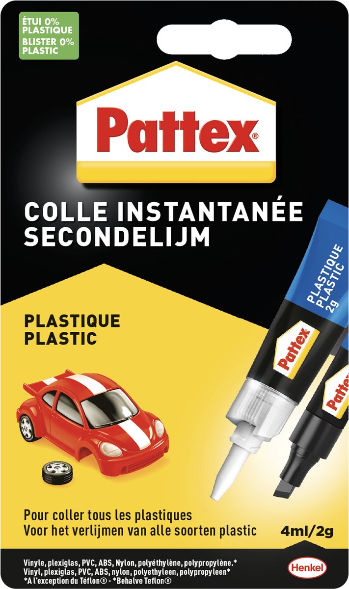 Pattex plastics lijm 2 g + 4ml | universele plasticlijm voor alle toepassingen | bindend gebruik duo-plasticlijm . afbeelding