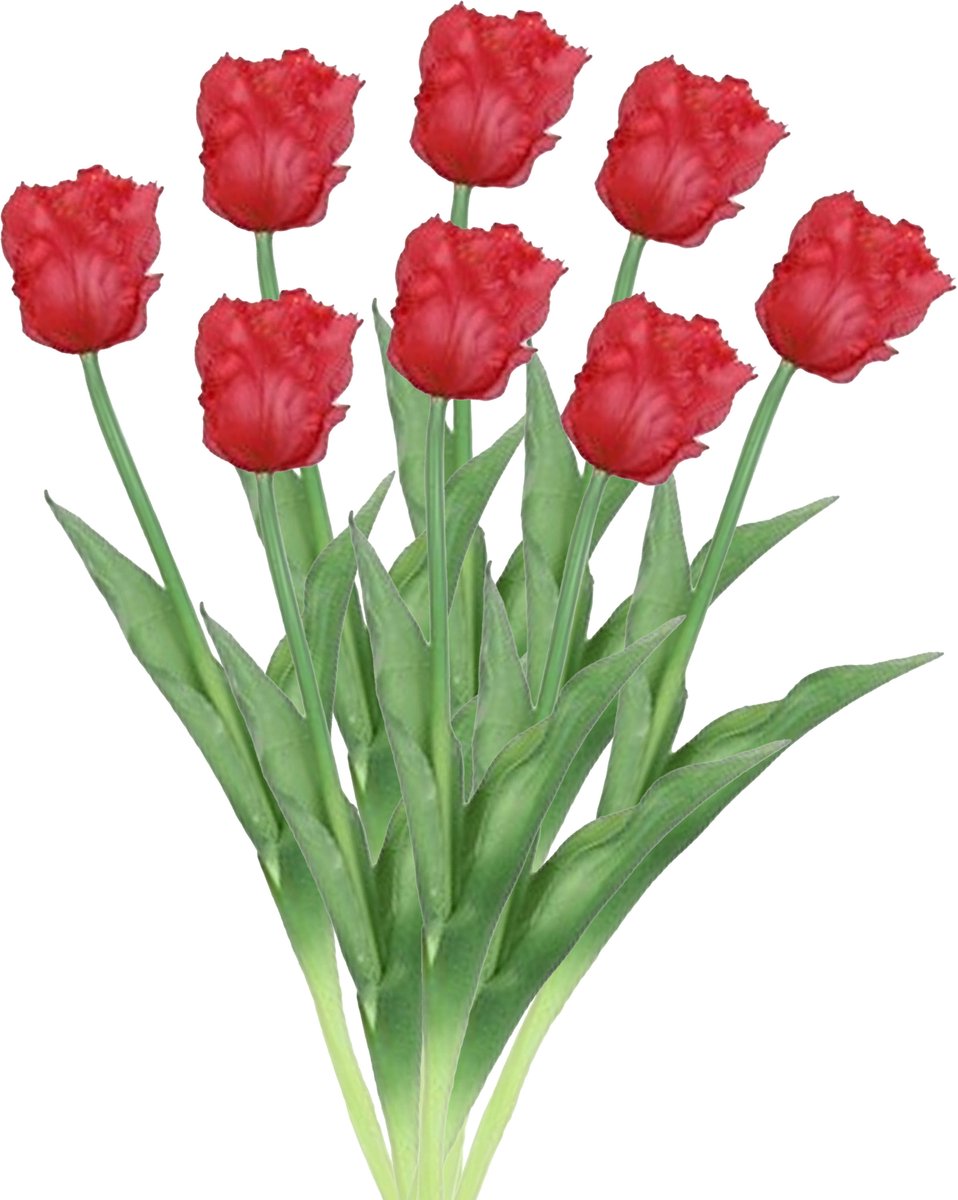 Countryfield Kunstbloemen boeket tulp Parkiet - 8x - rood - real touch - levensecht - 40 cm