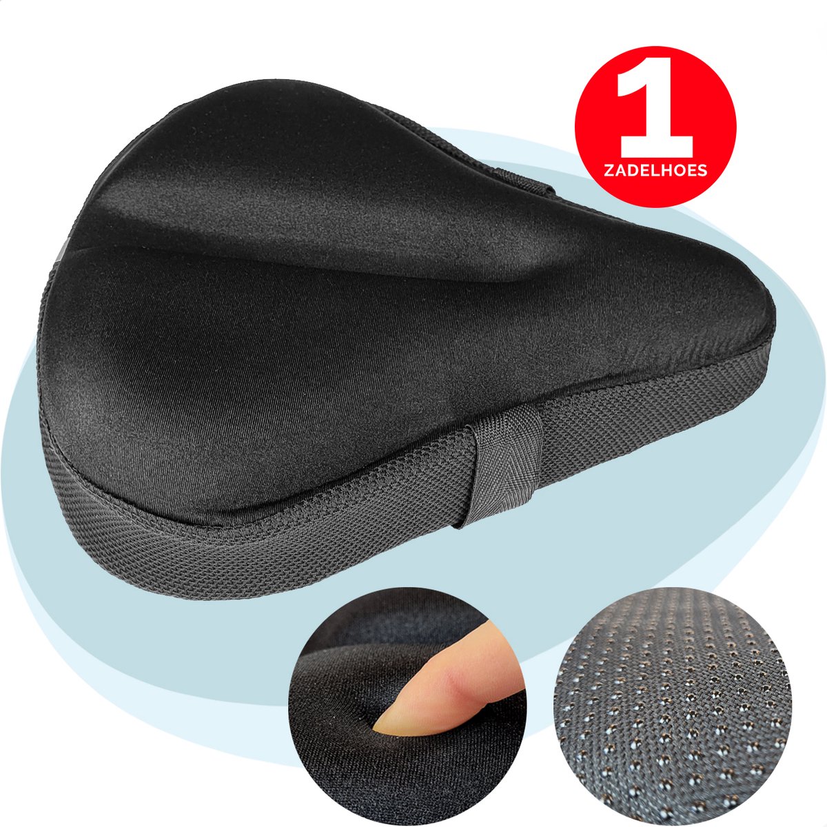 Vebics Zadelhoes Gel - Zadeldek - Universele Gel Fietszadelhoes - Brede Zadels t/m 25cm - Zwart - Inclusief waterdichte hoes