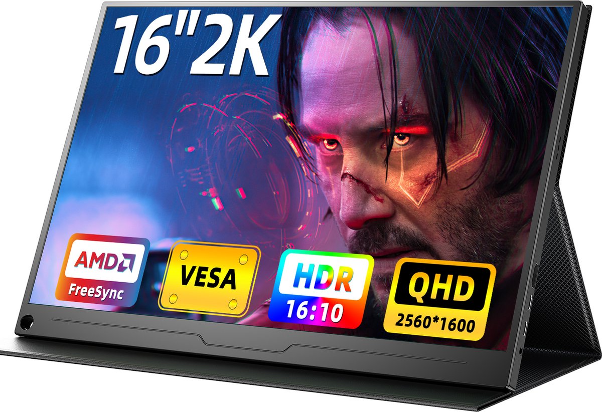 UPERFECT Portable Monitor 16" QHD 2560x1600P Draagbaar Monitor 100% sRGB 1500:1 IPS for Gaming/Design with VESA Mount for Laptop/Switch/MacBook