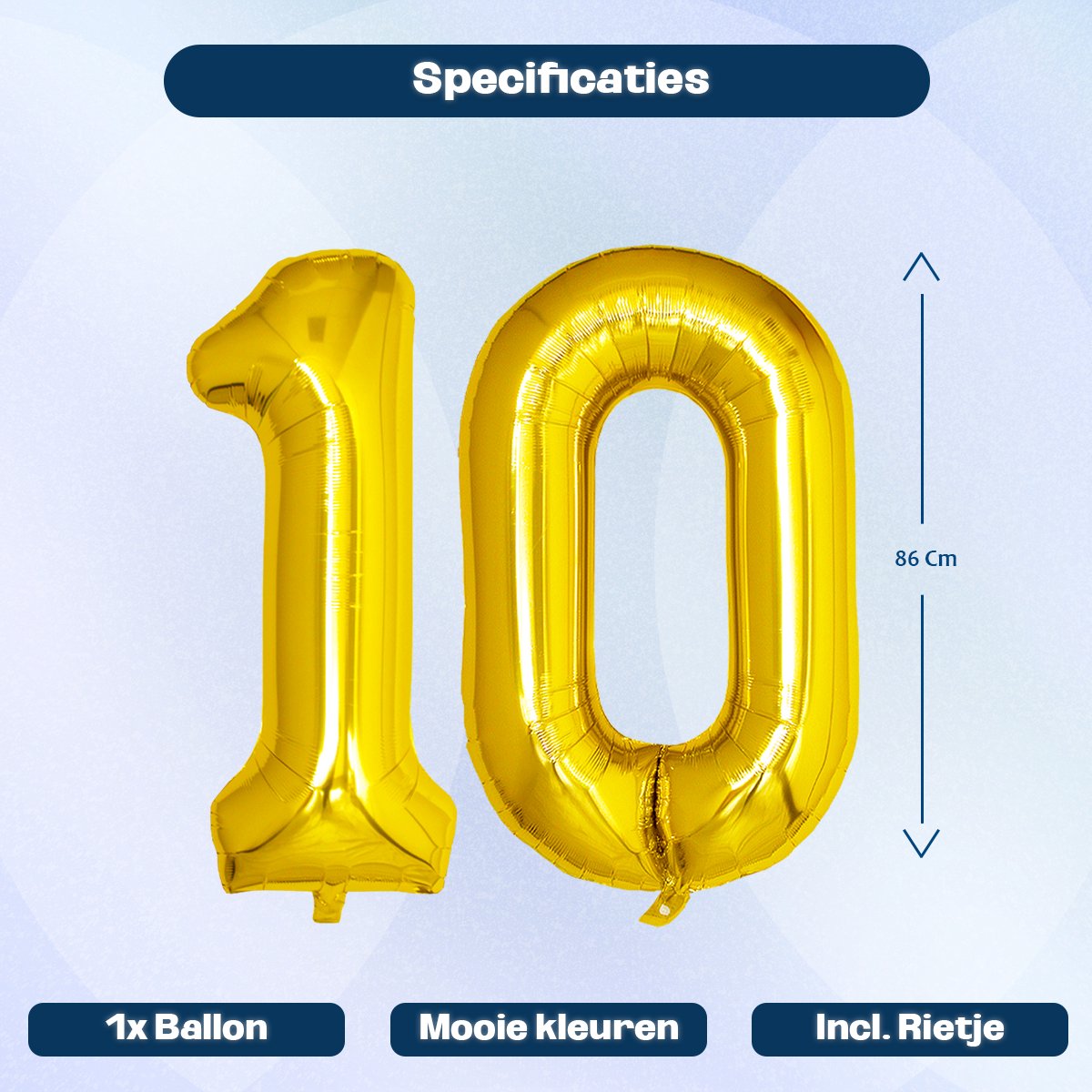 Folie Ballon Cijfer 10 Jaar Goud Verjaardag Versiering Helium Cijfer Ballonnen Feest versiering Met Rietje - 86Cm — afbeelding 2