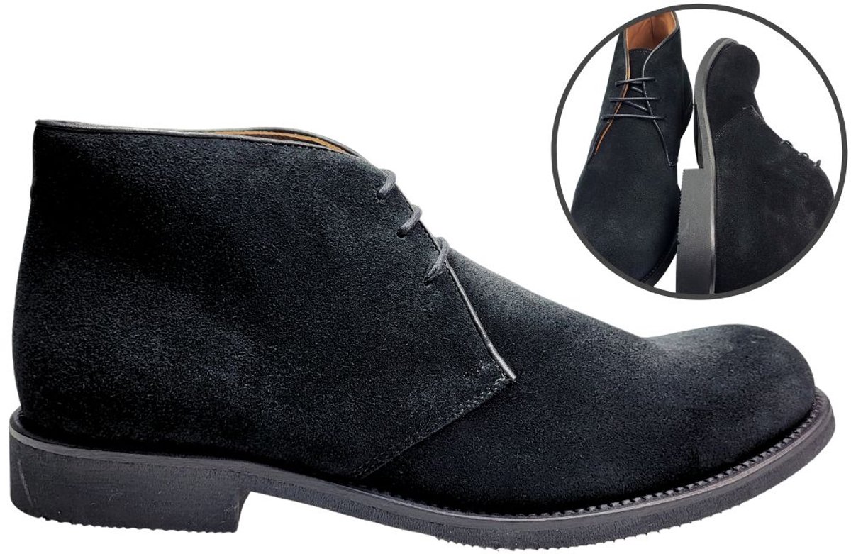 Stravers - Halfhoge Heren Suede Desert Boots Maat 48 Zwart Grote Maten Halfhoge Veterschoenen