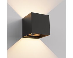 HOFTRONIC - Kansas Draadloze wandlamp accu - Oplaadbaar via USB-C - Buitenlamp met sensor - Up & Down licht - 3000K Warmwit licht - IP44 Waterdicht - Batterij buitenlamp