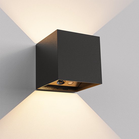 HOFTRONIC - Kansas Draadloze wandlamp accu - Oplaadbaar via USB-C - Buitenlamp met sensor - Up & Down licht - 3000K Warmwit licht - IP44 Waterdicht - Batterij buitenlamp