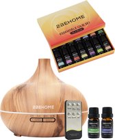 2BEHOME Aroma Diffuser Set 550 ML - 16 Etherische Oliën - Afstandsbediening - Lichte Houtlook - Etherische Olie voor Aromadiffuser - Luchtbevochtiger - Geurverspreider voor Aromatherapie - Essential Oil