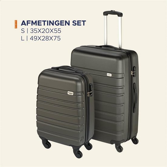 Set van twee antracietkleurige Princess Traveller koffers, maten S en L.