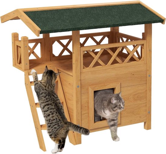 COSTWAY Houten kattenhuis, outdoor, winterbestendig