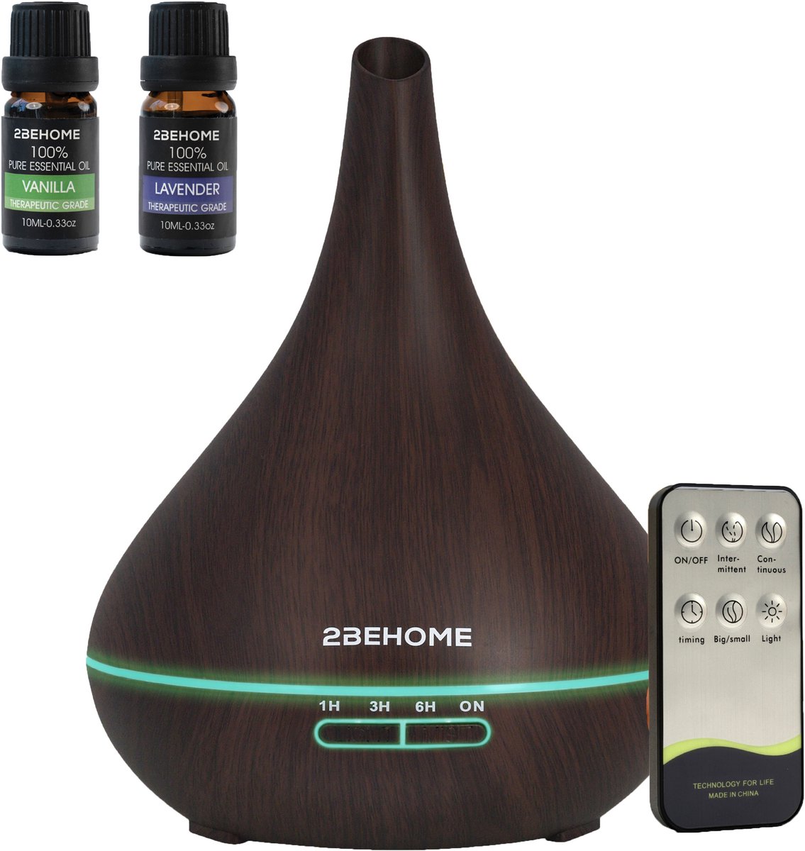 Goedkoopste 2BEHOME Aroma Diffuser 550ML met Afstandsbediening - 2 Etherische Oliën - Donkere houtlook - Aroma Diffuser Luchtbevochtiger - Luchtverfrisser - Geurverspreider voor Aromatherapie - Aromadiffusers - Etherische Olie Lavendel