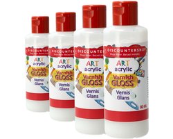 Acrylvernis Gloss 80ML – Transparante Glansvernis – Voor Acrylverf, Schilderijen en Canvas – Set van 4