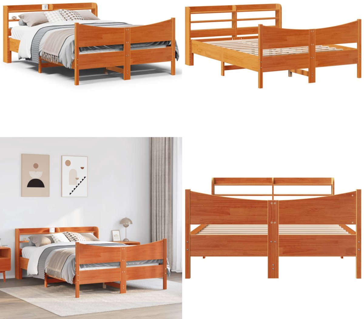 VidaXL Bedframe met hoofdbord grenenhout wasbruin 140x200 cm Bedframe Bedframes Bed Bedbodem