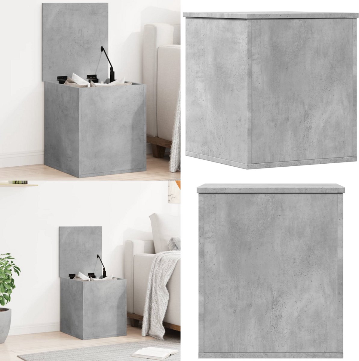 vidaXL - Opbergbox - 40x42x46 - cm - bewerkt - hout - betongrijs
