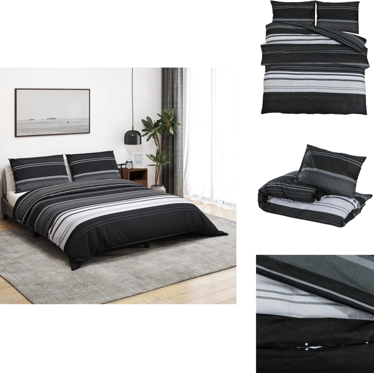 vidaXL Dekbed - Dekbedden - Dekbedovertrek - Overtrek - Dekbedovertrekset 200x200 cm katoen zwart en wit