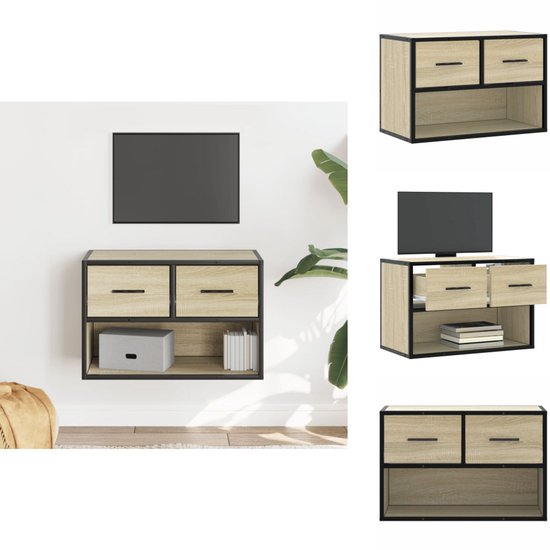 Tv-meubel 200x40x50 cm bewerkt hout metaal grijs sonoma eiken