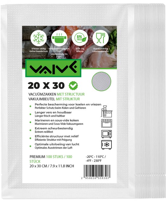 Foto: Vaive vacuumzakken voedsel 20 x 30 cm 100 stuks vacumeerzakken vacuum zakken sous vide zakken