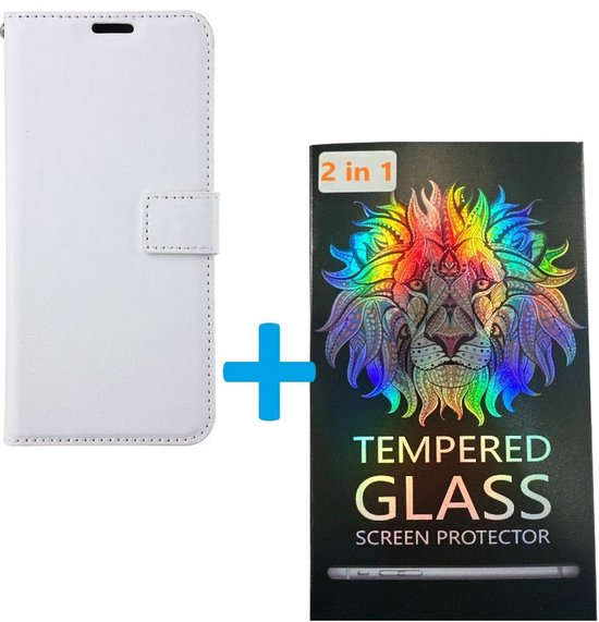 Portemonnee Book Case Hoesje + 2x Screenprotector Glas Geschikt voor: Samsung Galaxy A15 - Wit