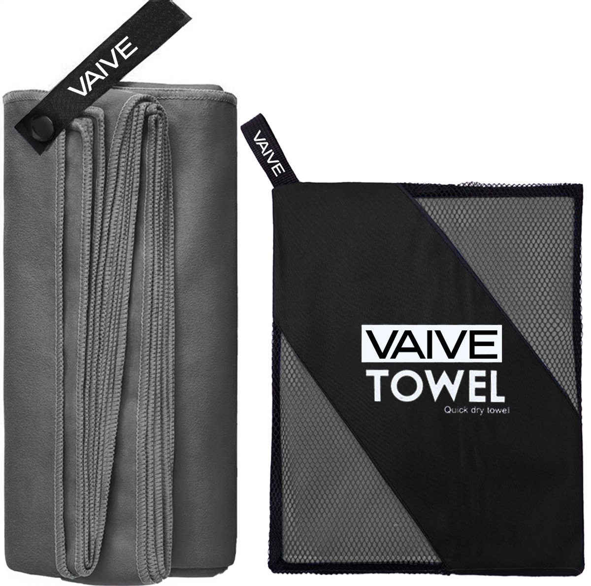 Bol.com VAIVE Microvezel handdoek - Strandlaken 100x200 - Badlaken - Reishanddoek Sneldrogend - Grijs aanbieding