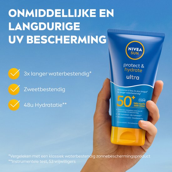 NIVEA SUN Protect & Hydrate Ultra Zonnebrand Crème - SPF 50+ - Zeer waterproof - Zonnecrème - Met Vitamine E - 150 ml