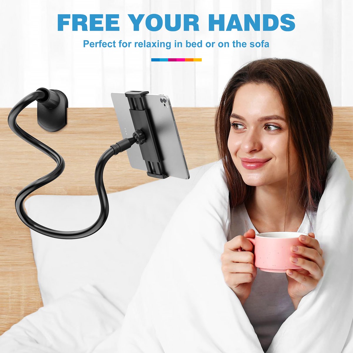 YONO Tablet Houder Bed met Flexibele Arm - geschikt voor iPad - Telefoonhouder - 48cm - Zwart — afbeelding 6