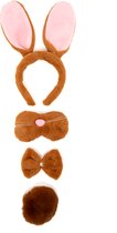 KIMU® Konijn Haarband Oren & Staart Diadeem Set - Bruin Oortjes Haas Paashaas Pasen Dierenpak Pak - Kinderfeestje Oortjes Staartje Strikje Halloween