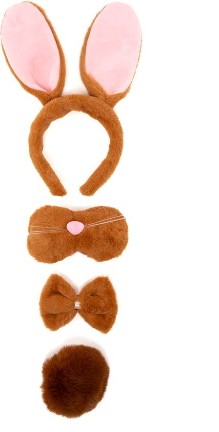 Set de diadèmes, oreilles et Staart de lapin KIMU - Costume de lapin de Haas marron avec oreilles et queue de Pasen - Fête pour enfants, oreilles, queue, nœud, Festival