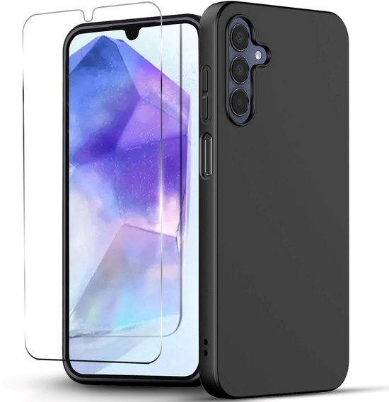 Hoesje Geschikt voor Samsung Galaxy A15 Zwart Telefoonhoesje - Anti-Shock Case Cover met 1x Screenprotector