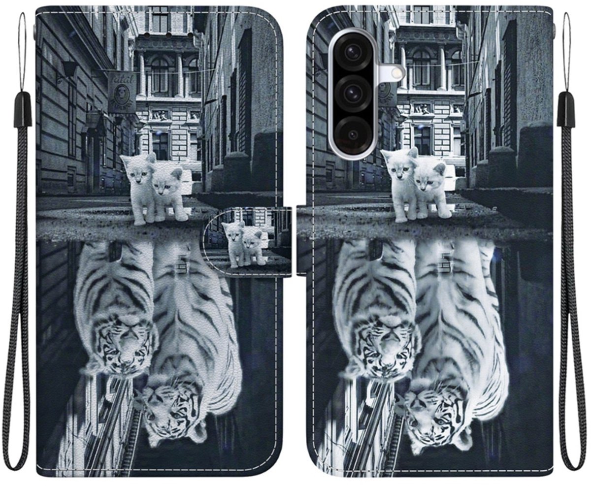BoekCover Hoes Etui geschikt voor Samsung Galaxy A36 - A56 - Kitten - Tijger