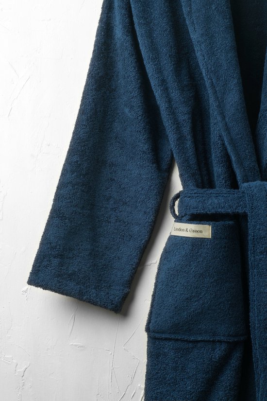 PandaHome - Badjas Unisexe - Badjas 100% Katoen - XL - Marine - Tissu Katoen - Peignoir - Col châle - Badjas femme - Badjas homme - Badjas femme et homme - Taille XL