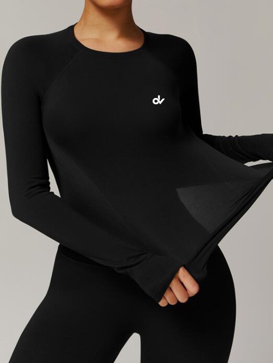 Maat XL - Zwart sportshirt lange mouw – Ademend & Aansluitend – Diana Verweijen Collectie – Onderdeel van sportset