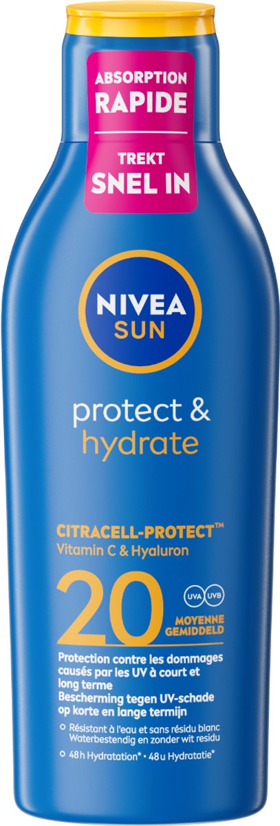 Goedkoopste NIVEA SUN Protect & Hydrate Zonnebrand SPF 20 - Zonnecrème - Zonnemelk - Hydrateert - 200 ml
