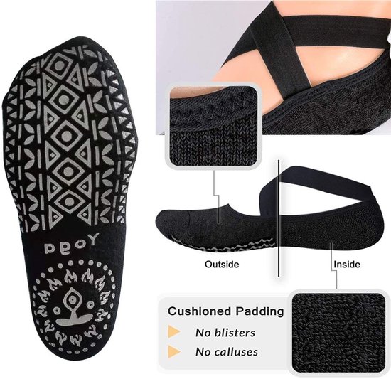 Antislip yogasokken voor dames, sokken met vijf tenen en antislipstrips voor pilates, ballet, dans, oefeningen en fitness (2 paar, maat 35-39) - blauw van Merkloos — afbeelding 5