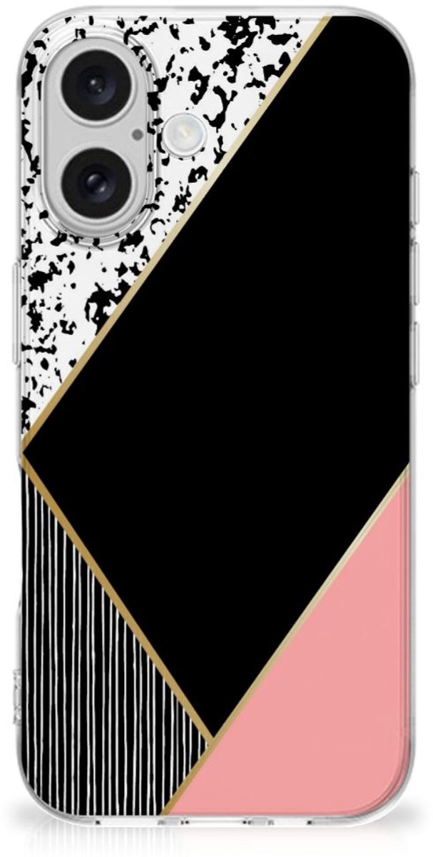 iPhone 16 plus TPU Hoesje Zwart Roze Vormen
