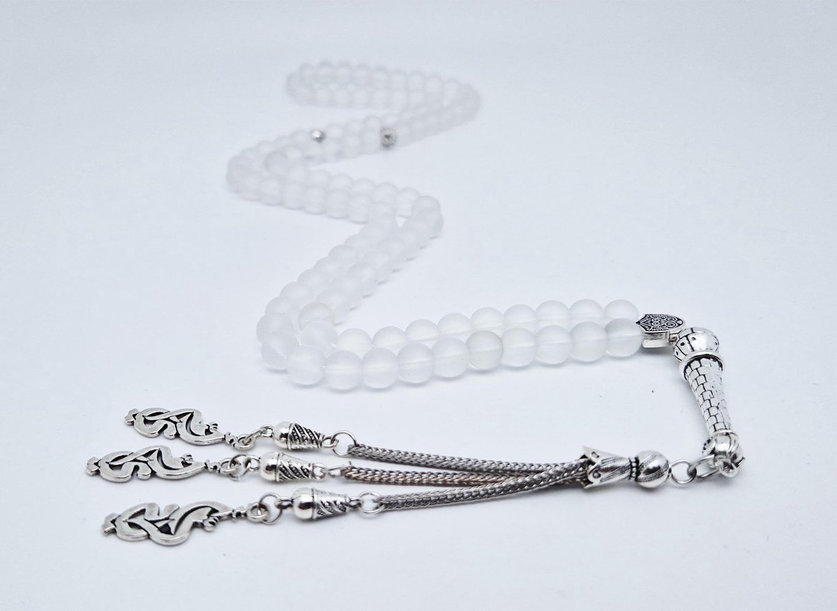 Handgemaakte tesbih "Tasbih" natuursteen "Selenite" - Aantal kralen 99 - Diameter kralen 8MM - met metaal tassel "Moeder" - Een mooi cadeau-idee