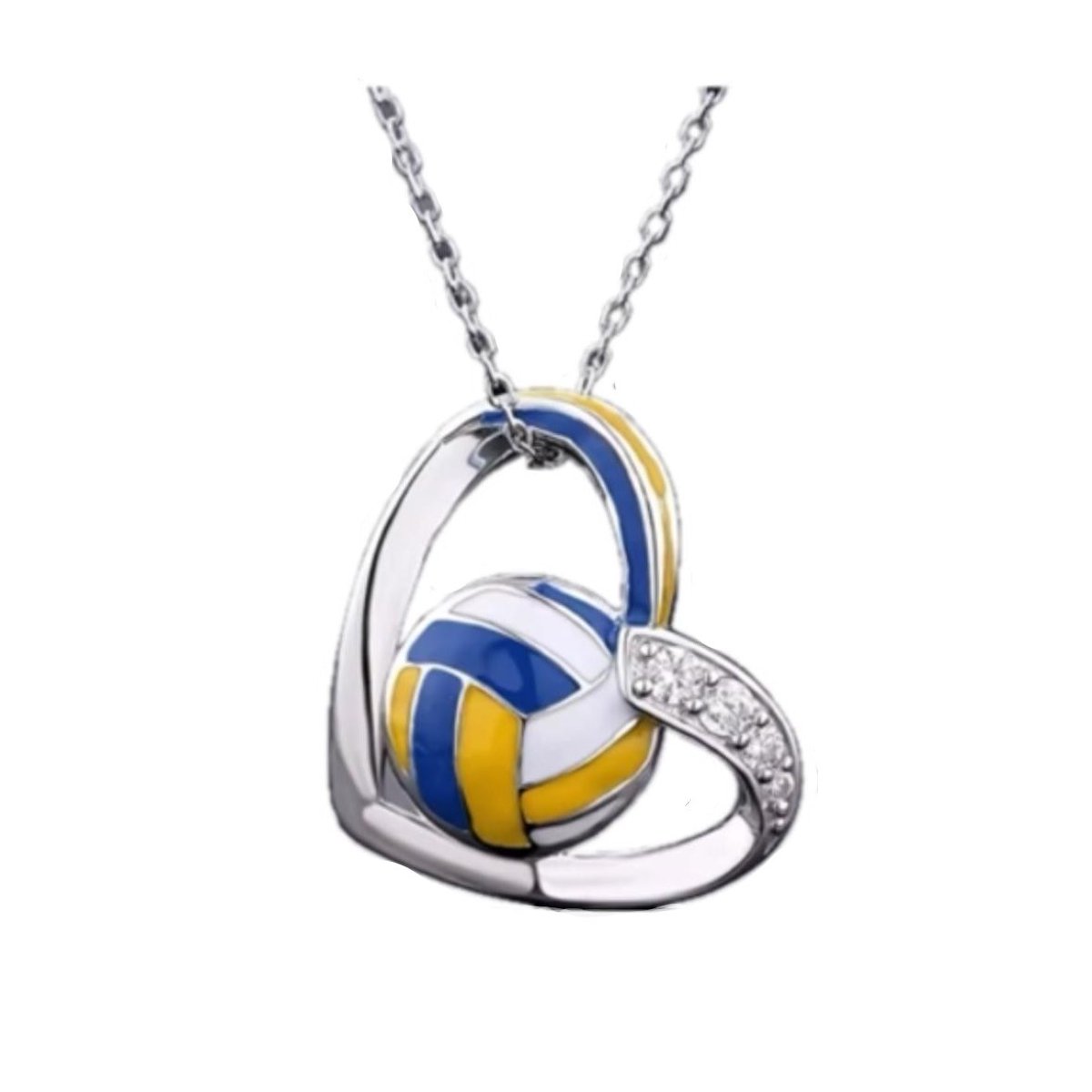 SportPresent® - Ketting - Volleybal - Waterpolo - Hart - Verstelbaar - ketting - Hanger - Bal - Waterpolobal - blauw - wit - geel - emaille - strass-steentjes - zirkonia