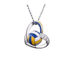 SportPresent® - Ketting - Volleybal - Waterpolo - Hart - Verstelbaar - ketting - Hanger - Bal - Waterpolobal - blauw - wit - geel - emaille - strass-steentjes - zirkonia