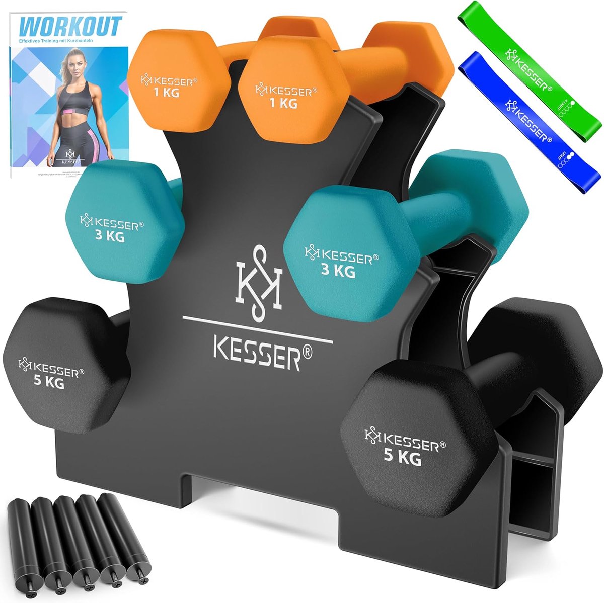 Halterset met Korte Gewichten en Standaard voor Thuis Fitness - Ergonomisch en Antislip